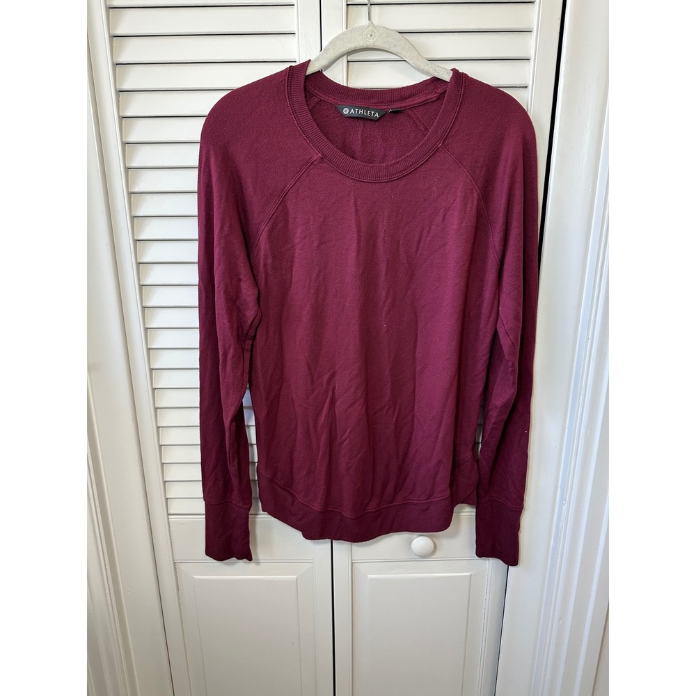 Athleta Womens Burgundy French Terry Raglan Sleeve Crew Neck Sweatshirt Small